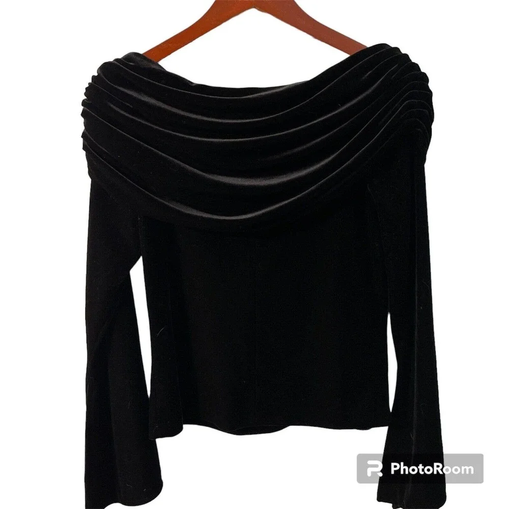Xscape Joanna Chen Sz Small Blk Velvet Rhinestone Pin Evening Top Shawl Collar - Picture 8 of 8